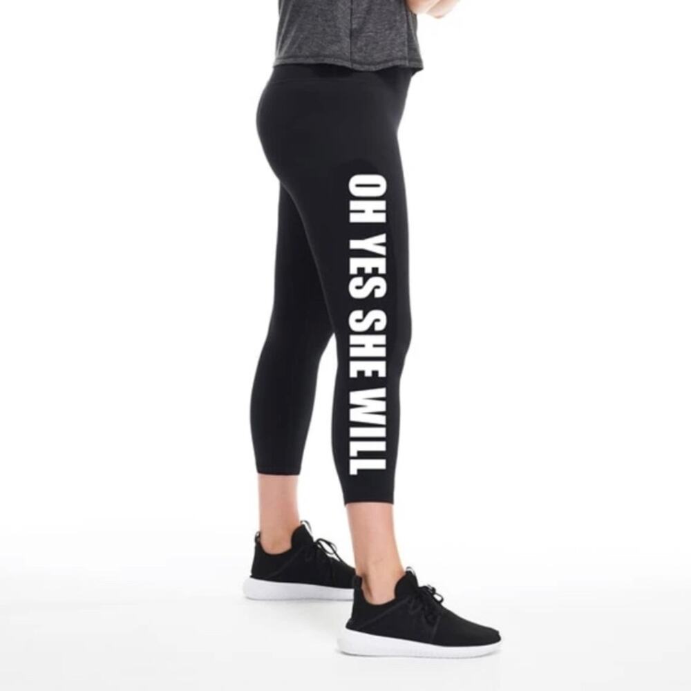 DAY WON Women's “Oh Yes She Will” Black Crop Leggings